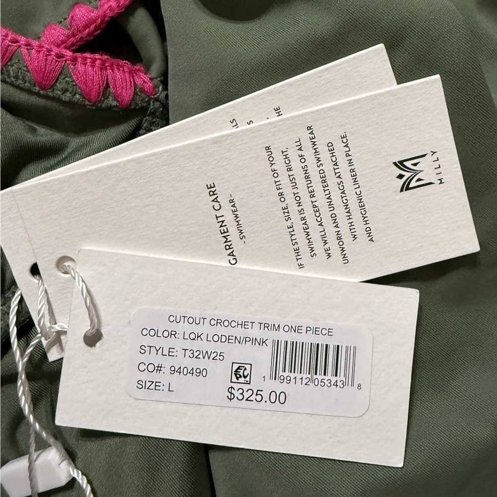 Milly Cutout Crochet Trim Swimsuit Loden Pink Womens L NEW WITH TAGS Retail-$325 - Picture 3 of 10